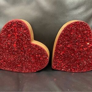 Valentines Wood and Beaded Red Hearts, Set of 2